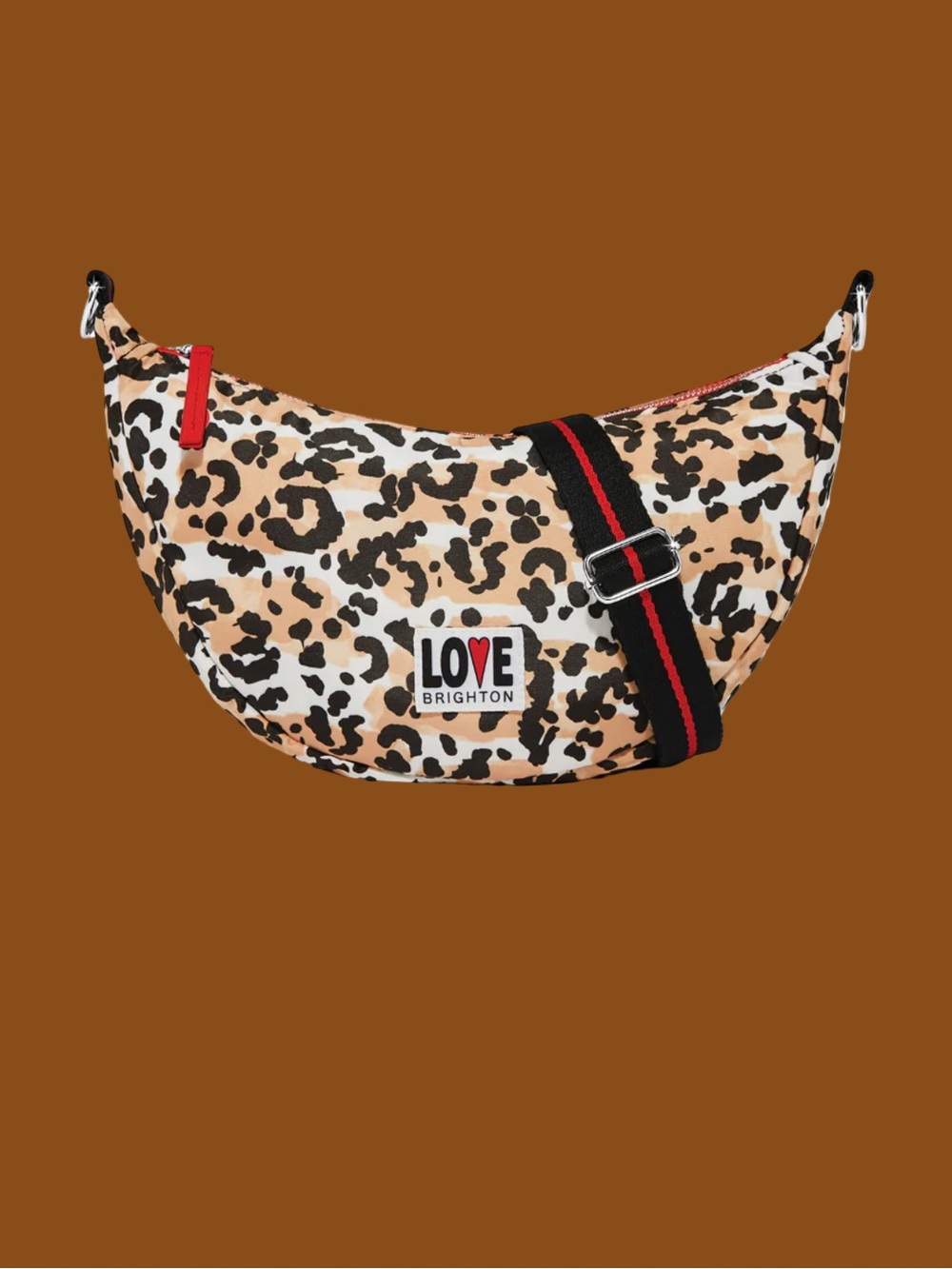 Brighton Spotted LOVE Leopard Print Swing Bag in Beige, Black and Red Accent